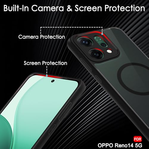 Image of TheGiftKart Hybrid Shockproof Back Cover Case for Oppo Reno 14 5G Compatible with MagSafe | Hard Back Cover Case for Oppo Reno14 5G (PC & TPU, Translucent Smoke Matte Back, Black Sides)