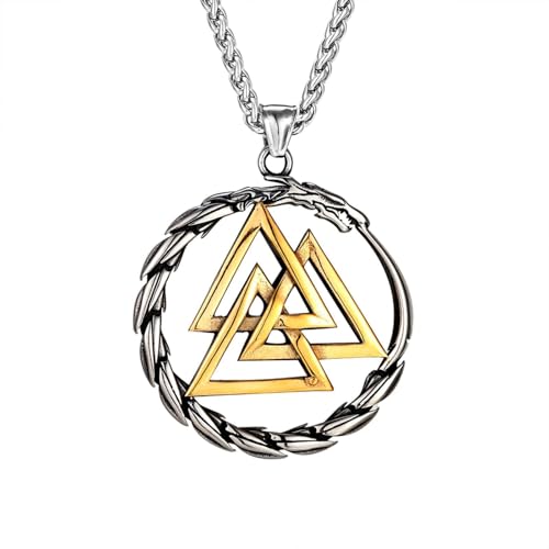 Collier punk Vikings Dragon homme pendentif runes nordiques triangle vegvisir