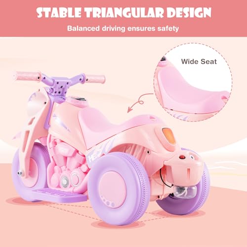 OLAKIDS Kids Motorcycle, 6V Electric Ride On Car with Automatic Bubble Function, Foot Pedal, Headlight, Music, 3 Anti-Skip Wheels Vehicle for Children, Toddler Ages 3+ (Violet) - image 5