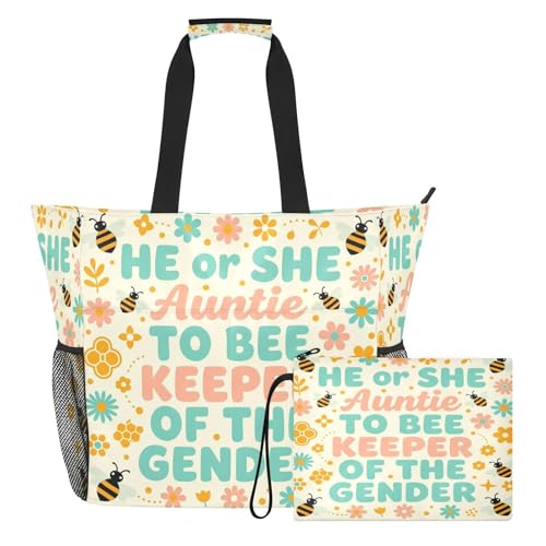 Sac fourre-tout Gender Reveal en toile robuste avec fermeture éclair et poches