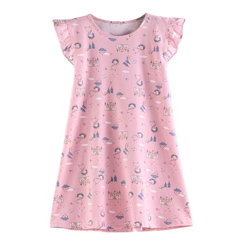BANGSAUR Girls' Dress, Toddler Cotton Soft Short Sleeve Sleepshirts,3-10 Years