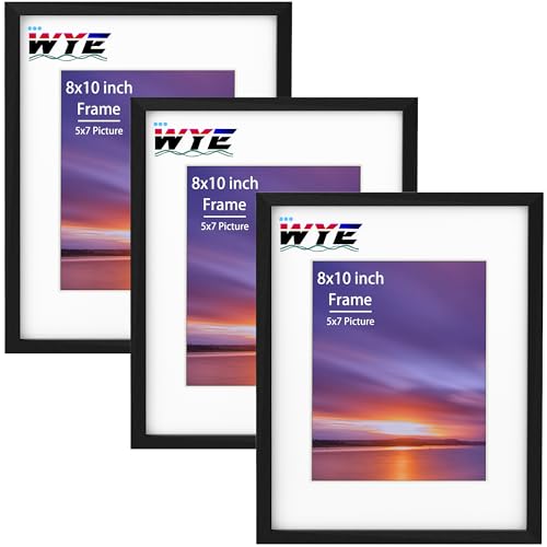 8x10 Picture Frames 3 Pack Wood 10x8 inch (20.3x25.4 cm) Photo Frame with 4.5x6.5 inch Mount and Stand Plexiglass Tabletop or Wallmount Black