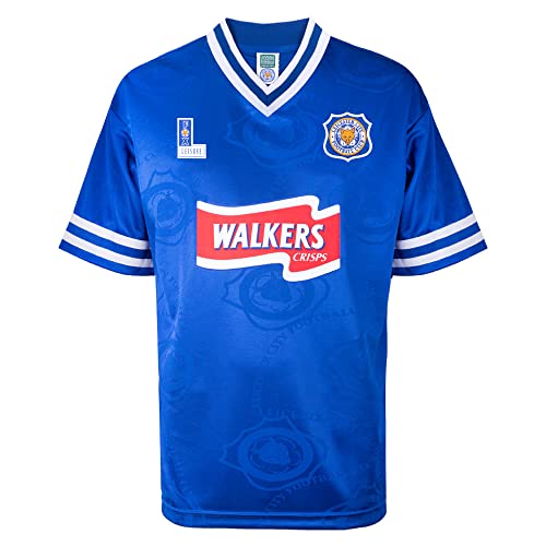 Image of Score Draw Leicester City 1997 Retro Football Shirt Blue Medium Polyester