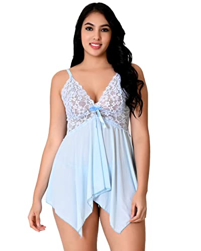 Image of Love Maker Net Above Knee Women Babydoll Floral Solid Nightwear S-3XL