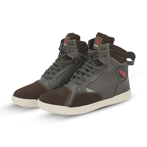 Leather Motorcycle Boots Men - Anti-slip Sole, Ankle Guard, Cow Milled Grain Leather, Black Motorcycle Boots Men