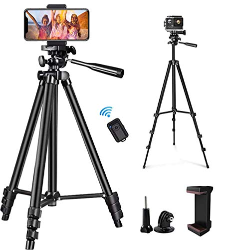 Handy Stativ, ZETONG 127cm Smartphone Stativ mit Fernauslöser and Halterung Dreibeine Stative Fotostativ für iPhone/Galaxy/Huawei Leichtes Kamera Schwarz