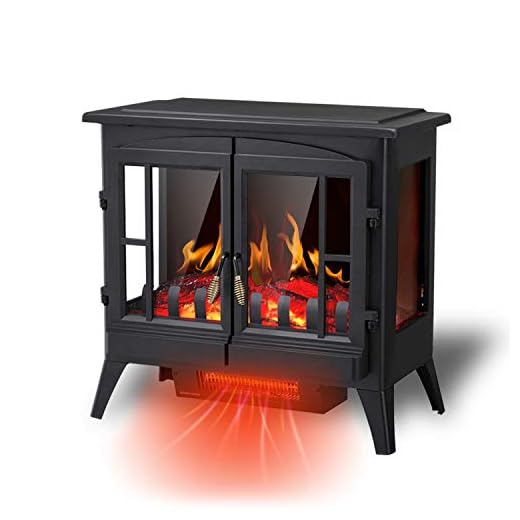 R.W.FLAME Electric Fireplace Infrared Stove Heater, 23" Freestanding Fireplace Heater, 3D Realistic Flame Effects, Adjustable Brightness and Heating Mode, Overheating Safe Design, 1000W/1500W, Black