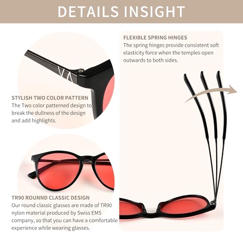 Image of Indoor Fluorescent-41 Pink & Outdoor Fluorescent-60 Brown Tinted Blue Light Blocking Glasses Round Migraine Light Sensitivity Computer Glasses Photophobia Fluorescent LED Glare Women AB3301