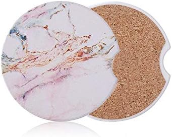Car Coasters 2 Pack, 2.56" Car Cupholder Coaster Auto Absorbent Stone Coasters Set Ceramic Drink Coaster for Women Men Car Accessories Absorb Spills From Your Cup and Keep Holders Clean Marble Pattern