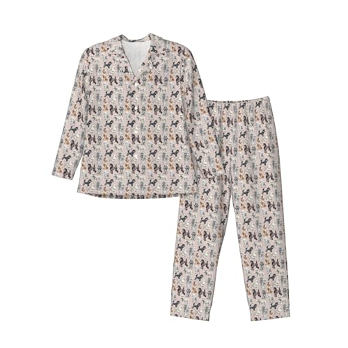Pyjama 2 pièces pour homme en coton imprimé poodles caniches pour voyage et détente