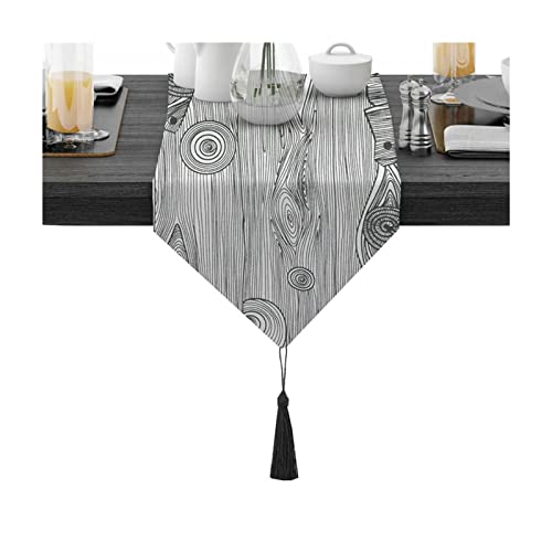Chemin de table anti rayure en coton gris à motif bois pour protéger votre table