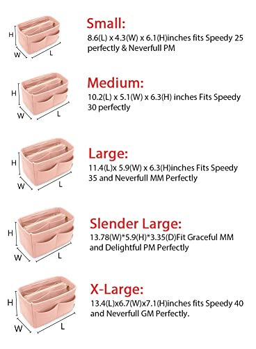 Lexsion Felt Purse Bag Organizer Insert With Zipper Bag Tote Shaper Fit Speedy Neverful Pm Mm 8021 Pink L #TOP5