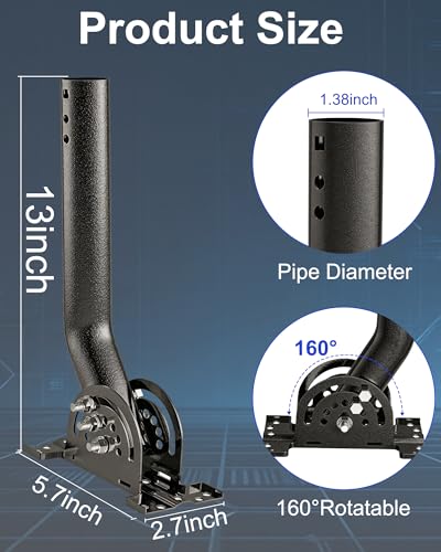 Image of Heavy Duty Antenna Mount, 1-Pack 13 in Three-Screw Locking Pivot J-Pole for Wall, Eave or Roof, 1.38 in OD, for Wireless Bridge Point to Poont AP Access Point CPE Extender Repeater Starlink