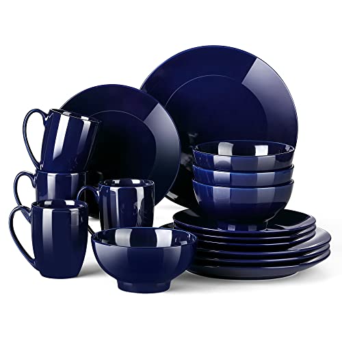 Porcelain Dinnerware Set Service For 4, 16-Piece Plates And Bowls Sets Lovecasa, Round Ceramic Dishes Set With Dinner Plates, Dessert Plates, Bowls And Mugs, Microwave&Dishwasher Safe,Dark Blue #TOP10