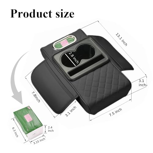 Image of Car Armrest Cover With Cup Holder, Premium Leather Car Armrest Cushion And Tissue Box, Stable Car Center Console Organizer For Drinks, Phone And Small Accessories
