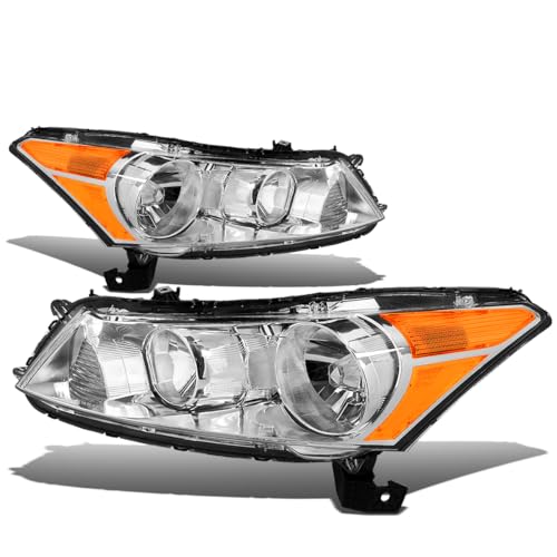 Headlight Assembly Compatible with Honda Accord Sedan 2008-2012 Left Right Headlamp Set Chrome Housing Amber Corner 33150TA0A01 33100TA0A01 HO2502130 HO2503130