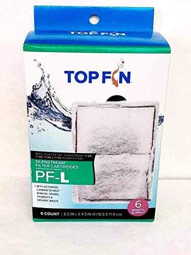 Top Fin Silenstream Large PF-L Filter Cartridges Refill for PF30 PF40 and PF75 Power Filters 6.5in x 4.5in - (6 Count)