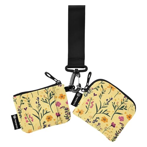 Cartera de cambio de flores de otoño para mujer, monedero, minimalista, monedero con bolsillo para monedas con cremallera, para hombres y mujeres, 2 piezas, Flores de otoño amarillas, 1 size