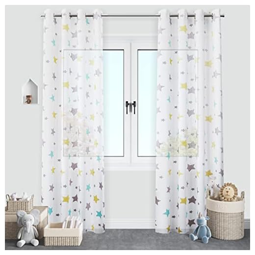 Cortinas Translúcida Infantiles Niño Dos Panel de 140x260cm- Cortina Visillo Juveniles Estampado de Estrellas para Habitación Sala de Estar 2 Pieza