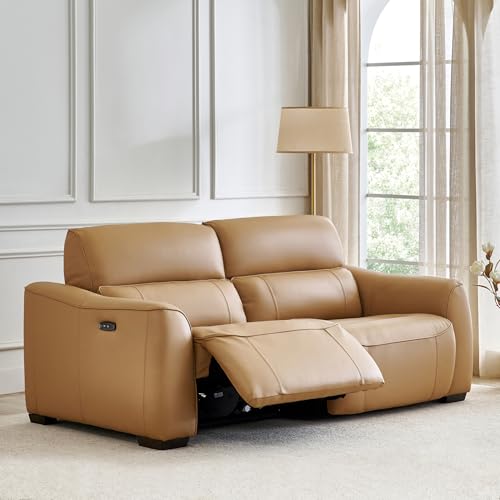 Image of Home Centre | Avelino Electric Half Leather 3-Seater Recliner | Recliner Sofa for Living Room | Pine Wood, Solid Wood | Brown | 1 Year Warranty