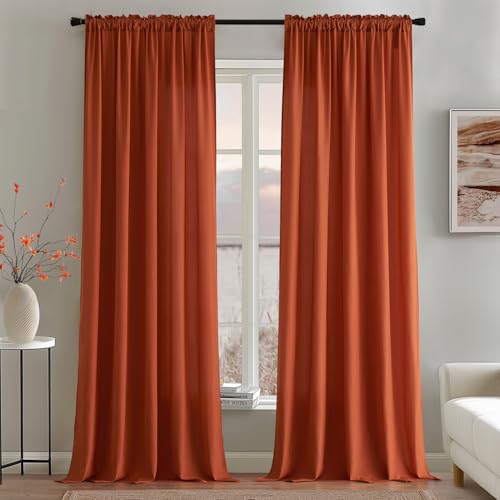 Image of MIULEE Burnt Orange Fall Semi Sheer Privacy Curtains 2 Panels 52W x 90L | Semi sheer privacy, non-see-through, light filtering, fits kitchen, bathroom, bedroom