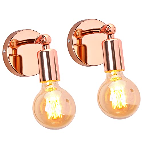 iDEGU 2 Pezzi Applique da Parete Vintage E27 Lampada da Parete Interno Orientabile a 180° Lampada da Muro Industriale per Soggiorno Camera da Letto Corridoio (Oro Rosa)