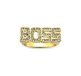 NYFASHION101 Stone Stud BOSS Gold-Tone Hip-Hop Fashion Ring - 9