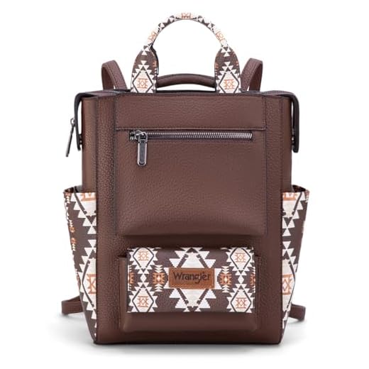 Montana West Bolsa feminina Wrangler Aztec com zíper nas costas, antifurto, conversível, com alça ajustável, Café, 11"L x 6"W x 12"H, Mochilas Daypack