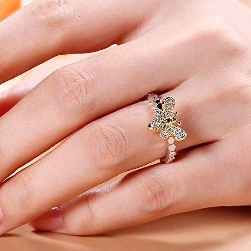 ChenFeng Fashion Simple Bee Ring for Women Teens Finger Wrap Around Craft Handmade Animal Lucky Honey Bee Knuckle Ring (6)