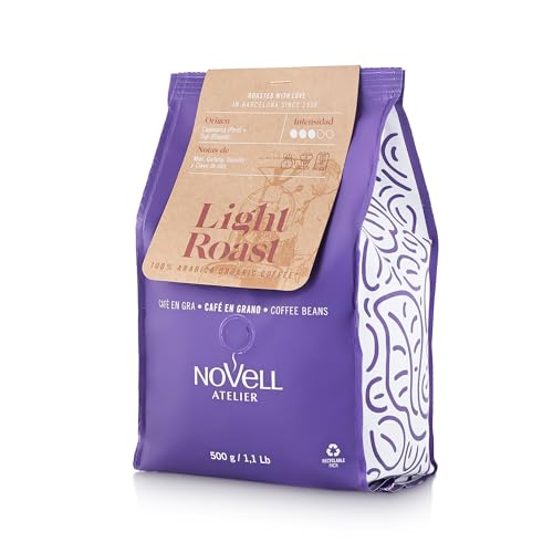 NOVELL - Café en Grano Natural Light Roast 500g | Mezcla| Blend Clásico de Café Arábico Suave con Notas de Miel y Galleta | Ecológico en Grano con Envase 100% Reciclable NOVELL - Café en Grano Natural Light Roast 500g | Mezcla| Blend Clásico de Café Arábico Suave con Notas de Miel y Galleta | Ecológico en Grano con Envase 100% Reciclable