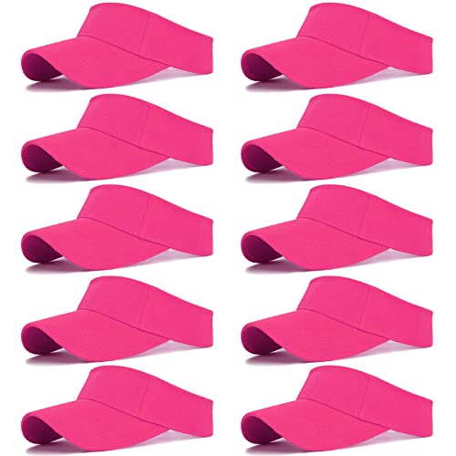 10 Pcs Kids Sun Visor Hats Boys Girls Athletic Sports Visor Adjustable UV Protection Beach Visor Fit 6 to12 Years Old (Rose Red)