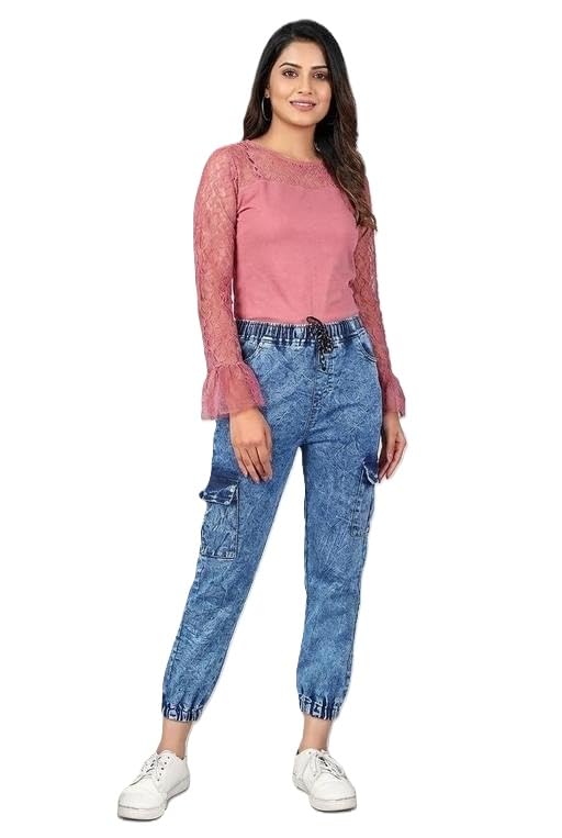 Women Low Rise Denim Jogger Style Jeans Relaxed Fit Casual Daily Use Comfortable Pants Blue 26-picture-15