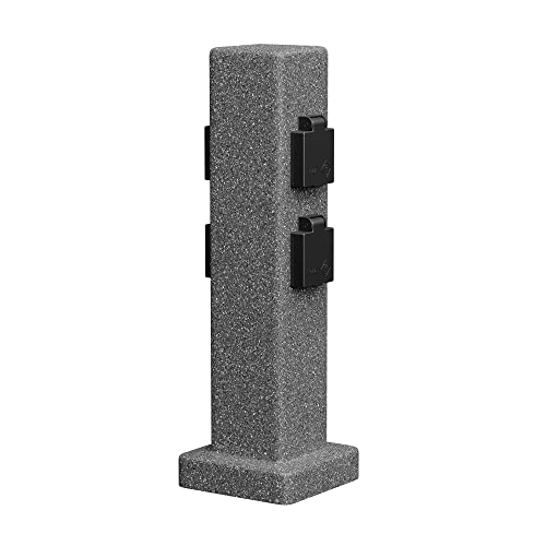ledscom.de Garten Colonne de Prises de Courant Pock pour l'extérieur, IP44, 4X, Anthracite (Aspect Pierre), carré, 40 cm