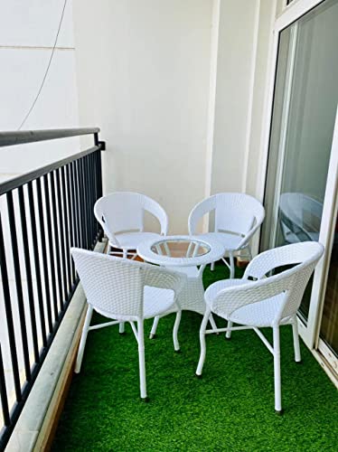 Image of Artic Fashion D-12 Chairs Table Set 4+1 Wicker Patio Furniture Sets 4 Chair and 1 Table for Garden Balcony Bedroom Powder Coated Frame Uv Protected Wicker (White)