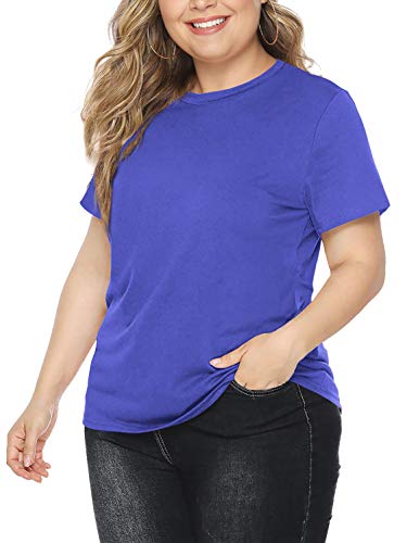 Beluring Womens Plus Size Tops Short Sleeve Plain T Shirts Basic Tees(Blue,XL)