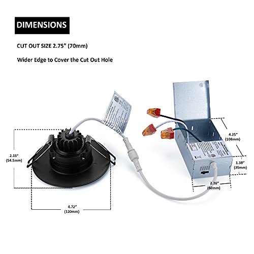 Popanu Canless Recessed Gimbal Downlight Rotatable-Spotlight 5 Cct 4 Inch Eyeball Ceilling Potlight, Dimmable Lights Fixture With Junction Box, 8W Cct Adjustable, Black Round Trim, With Baffle, 6P #TOP4