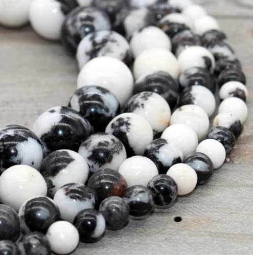 Vista 4 de Zenkeeper 108 cuentas de jaspe cebra para fabricación de joyas de 0.315 pulgadas (0.315 in), piedras preciosas de cebra blancas y negras sueltas