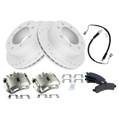 Image of TRQ Brake Pad & Rotor Kit Performance Semi-Metallic Compatible with 2006-2011 Chevrolet Express 2500 2003-2011 Express 3500 GMC Savana 2500 Savana 3500