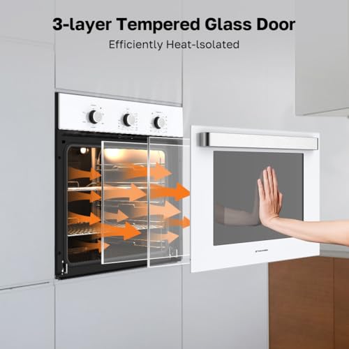 Image of 24 inch Single Wall Oven, ThermoMate 2.8 Cu.ft. Electric Wall Oven with 5 Cooking Functions, White Built-in Ovens with Mechanical Knobs Control, ETL Certified