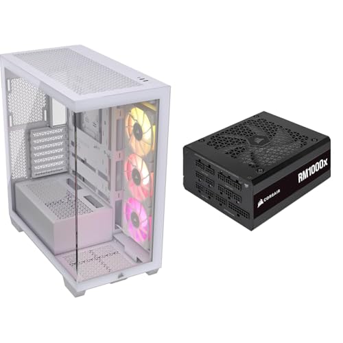 Image of CORSAIR iCUE Link 3500X RGB Mid-Tower ATX PC Case + CORSAIR RM1000x Fully Modular ATX Power Supply - White