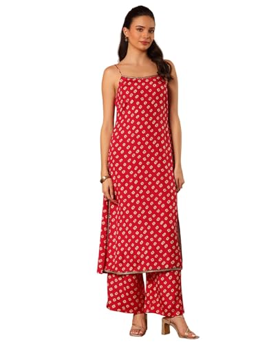 Image of Libas Printed Rayon Straight Kurta With Palazzo | daily wear suit