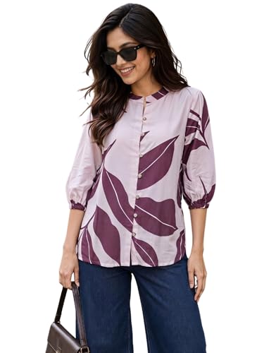 Image of NAINVISH Printed Top Short Sleeve Button Down V Neck Lightweight Soft Fabric Casual Office Summer Stylish Patterned Womens Comfort Fit Regular Top