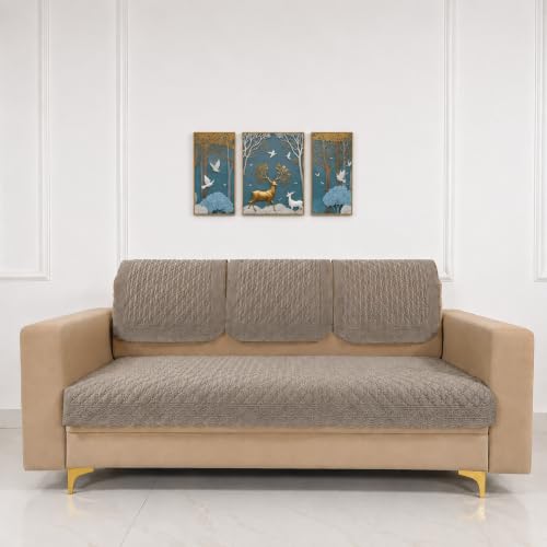 Image of Homerz Premium Petal Charm Sofa Cover | Embossed Floral Pattern | Soft Touch, Anti-Dust & Easy Wash Fabric Cloth, Washable and Durable (Beige, 3 Seater, Seat Cover with Backrest)