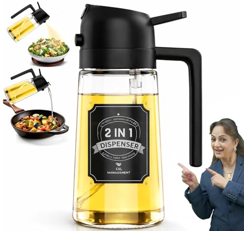 Image of PANCA Oil Sprayer Bottle for Cooking with Pour Spout | Glass Oil Dispenser 500ml 2-in-1 Spray & Pour Design | For Air Fryer, Dosa Tawa, Salad, Kitchen Cooking (Black)