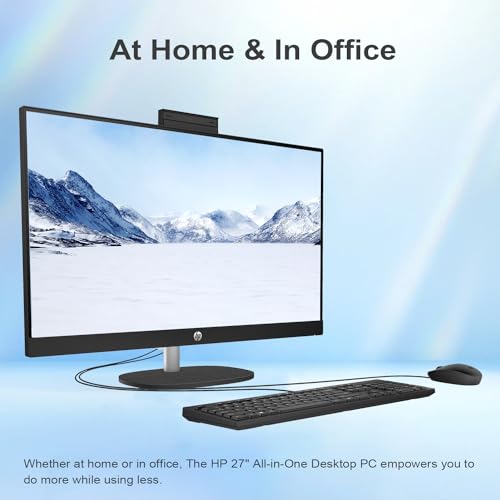 Image of HP Essential All-in-One Desktop | 27 inch FHD Touchscreen | Intel Core i7-1355U | 16GB RAM | 1TB SSD | Wi-Fi 6 | Wired Keyboard & Mouse | Windows 11 Home | Black | with Adata 512GB External SSD Bundle