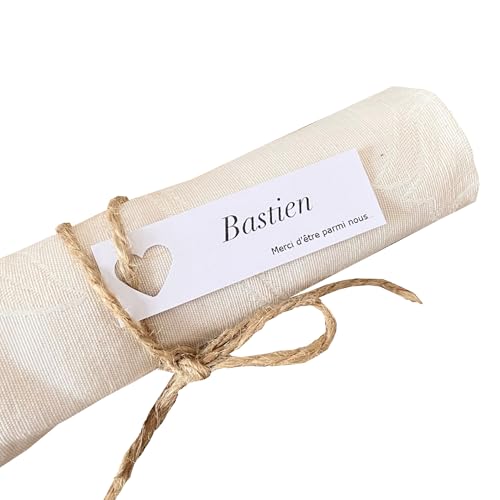 Mlle Framboisine Marque-Place Coeur Perforé Personnalisé, Kraft ou Blanc Mat, 7,5 cm x 2,2 cm, Mariage Champêtre