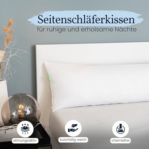Gentle North Hochwertiges Seitenschläferkissen 40x145 cm - Langes Kissen für Seitenschläfer - Körperkissen - Körperkissen für Erwachsene mit Mikrofaser-Füllung 40 x 145 cm lang - –kotex - Schlafkissen