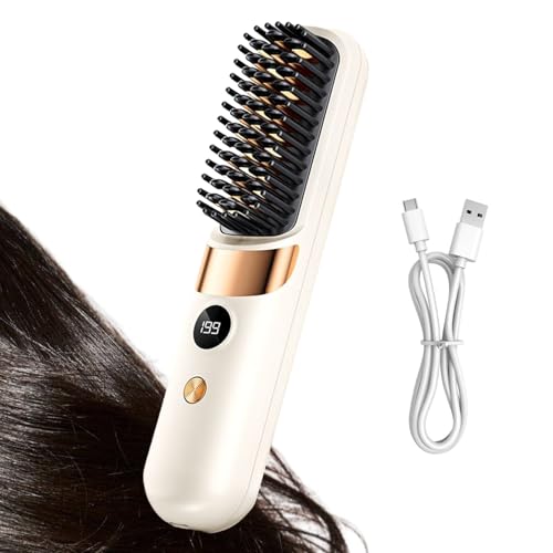 Cepillo alisador de pelo, recargable inalámbrico 5 en 1, cepillo para peinar el cabello para mujer, peine rizador | para viajes diarios, damas, adolescentes, , hogar, salón, oficina, negocios