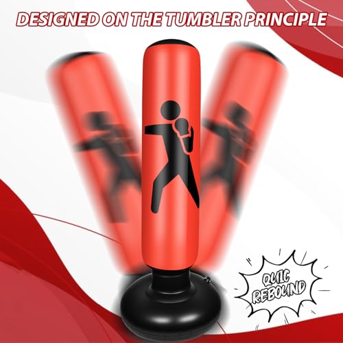 Trendecor Boxsack Stehend, 160 cm Standboxsack mit Luftpumpe Tragbares Aufblasbarer Boxsack Punchingball Hause Geschenk für Training Taekwondo Kampfsport Praxis Karate Unisex