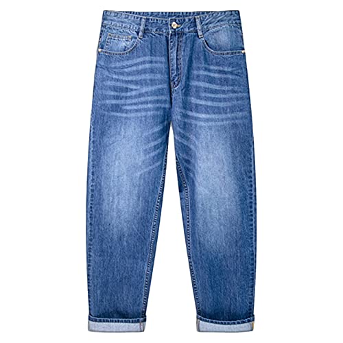 Jeans loose straight homme en coton denim souple à quatre poches